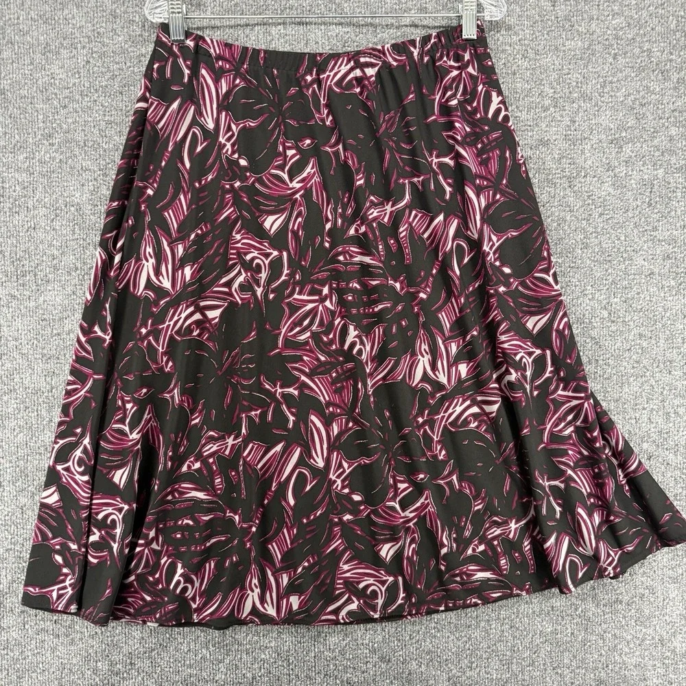 Chicos Skirt Womens‎ L Black Purple Floral Pull On Flowy 90s Fairy Grunge Modest